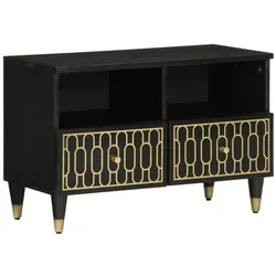 Helloshop26 - Zeitgenössisches TV-Möbel 70 x 33 x 46 cm mit geräumigem Stauraum, Retro-Stil, aus massiven schwarzem Holz