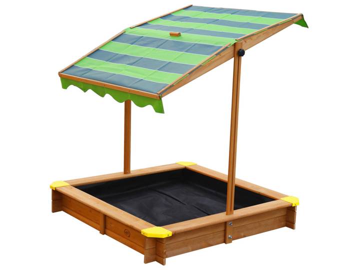 Sandkasten, Braun, Grün, Holz, Textil, Hemlocktanne, 118x118x118 cm, unisex, EN 71, CE, FSC 100%, Sitzfläche, verstellbares Dach, Freizeit & Co, Outdoor-Spielzeug, Sandkasten