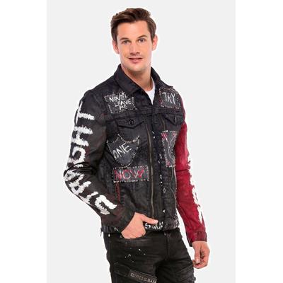 Jeansjacke CIPO & BAXX "Jacke", Herren, Gr. M, schwarz, Stoff, 98% Baumwolle, 2% Elasthan, unifarben, regular fit normal, V-Ausschnitt, Jacken Jeansjacke, mit Knopfleiste, CJ248