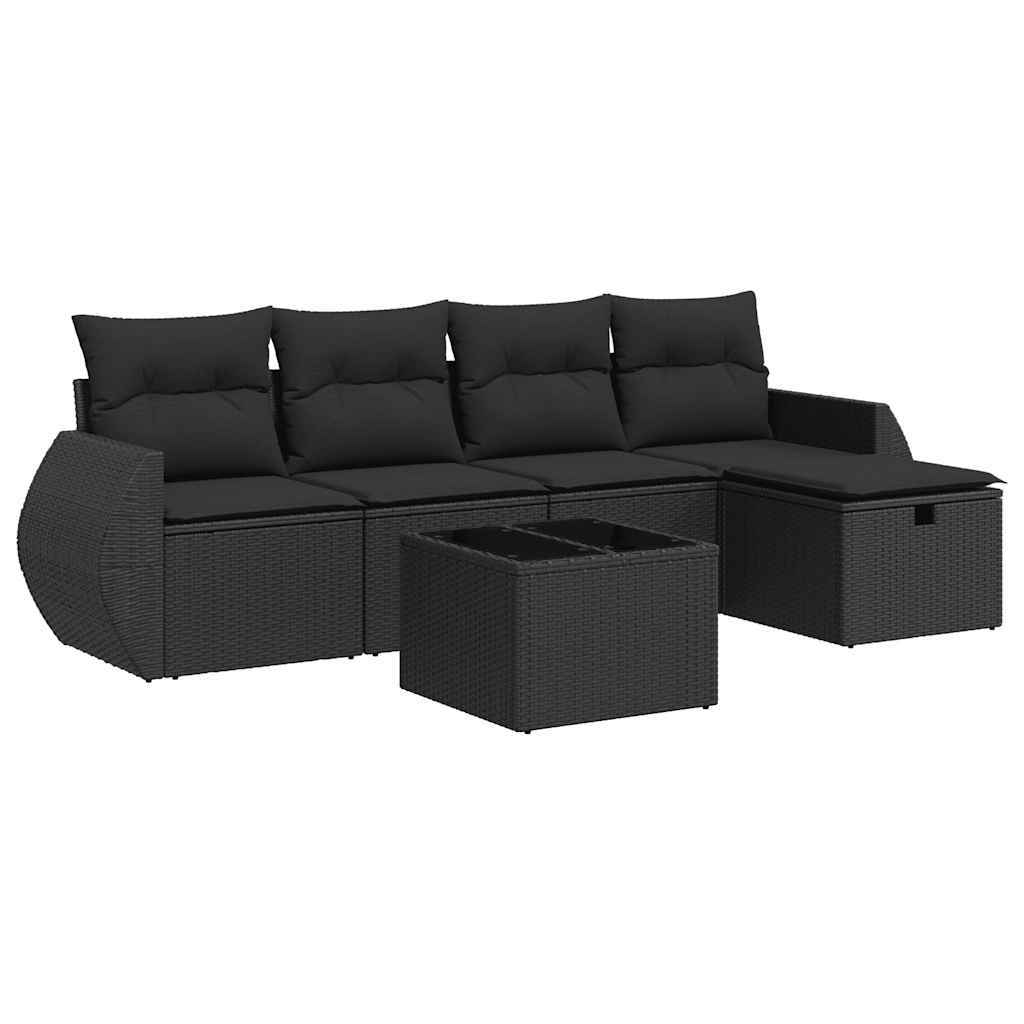 Modulares Garten-Sofaset, 6-teilig, mit Stauraum, wasserfestem Beutel und Kissen, Poly Rattan, Schwarz, UV-beständig