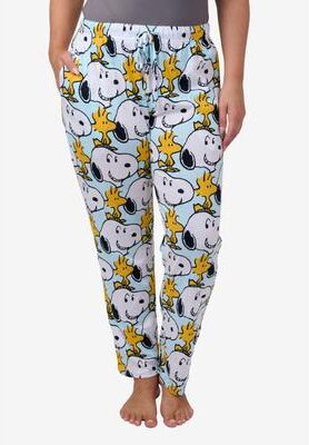 Plus Size Women's Peanuts Snoopy Pajama Pants Allover Print Sleep Loungewear Bottoms by Peanuts in Blue (Size 2XL)