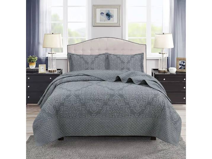 Ensemble de couette en coton brodé gris, couvre-lit King Size teint en fil, ensemble de literie respirant, couverture douce pour lit, décoration d'intérieur, 3 pièces