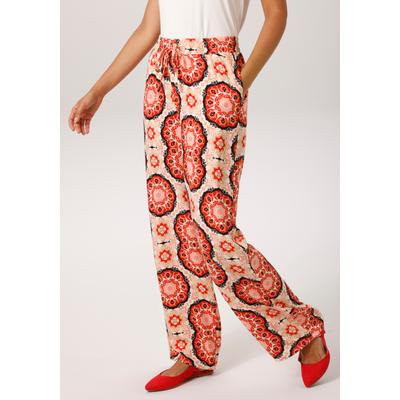 Schlupfhose ANISTON CASUAL, Damen, Gr. 40, N-Gr, bunt (wollweiß, rot, schwarz, rosa, khaki), Web, Obermaterial: 100% Viskose, bedruckt, gemustert, weit lang, Hosen Schlupfhose, mit fantasievollem Mandela-Druck