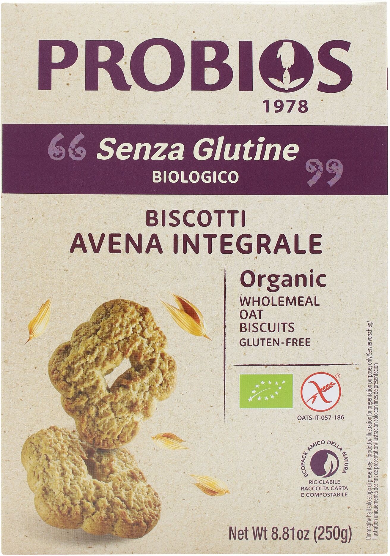 PROBIOS Altri Cereali - Biscotti All'Avena Integrali 250 Grammi 