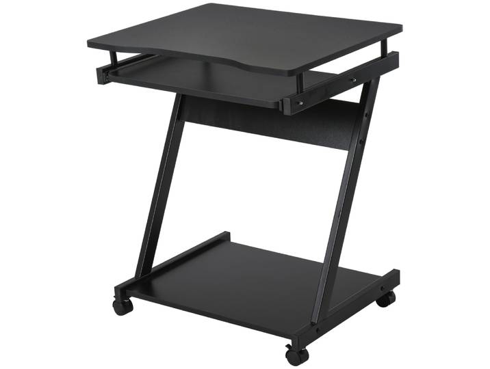 Bureau informatique roulant tablette coulissante clavier étagère noir