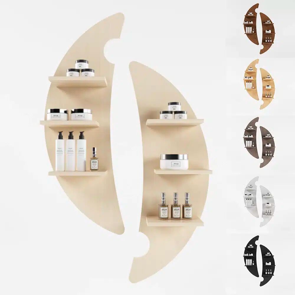 Espositore da parete Moon in legno di betulla per centro estetico spa benessere BETULLA NATURALE