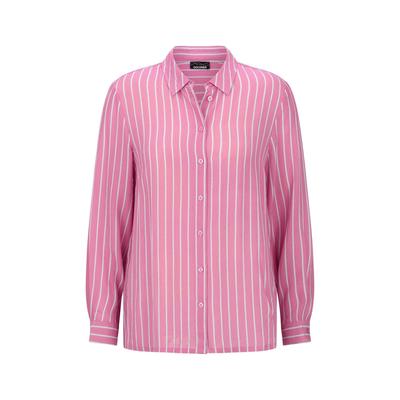 Hemdbluse GOLDNER "Streifenbluse mit Hemdkragen", Damen, Gr. 44, pink (pink, gestreift), Obermaterial: 100% Polyester PES., Manschette, Blusen Hemdbluse, Rückenpasse mit Kräuselung