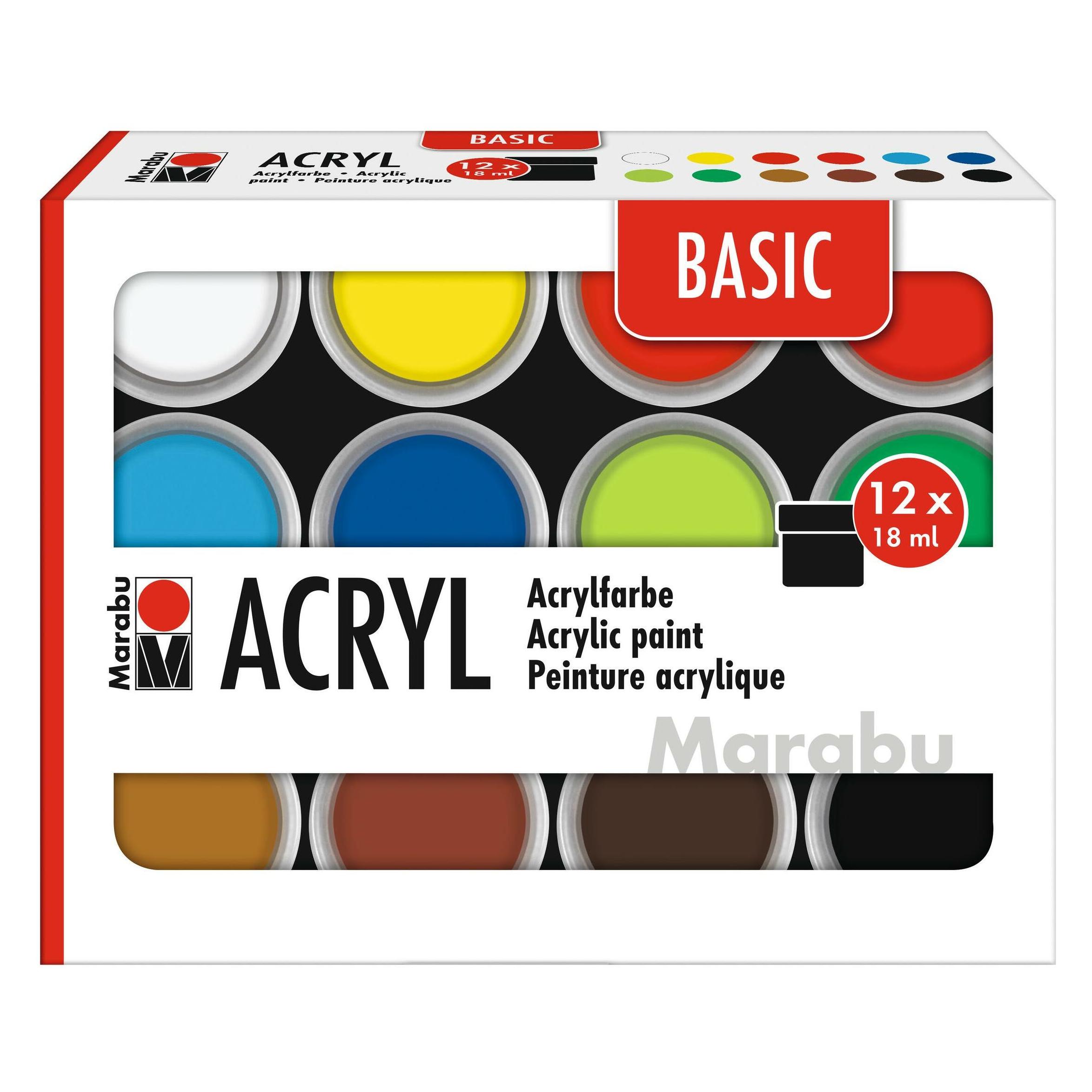 Marabu Acrylfarbe Basic Set 12 x 18 ml, Art (18 ml) (1210000000214)