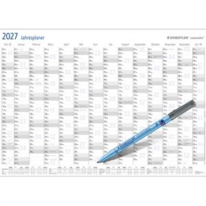 Staedtler Plakatkalender 641 Lumocolor, Jahr 2027, Jahresplaner, 14 Monate, abwischbar, 84 x 60cm (A1)