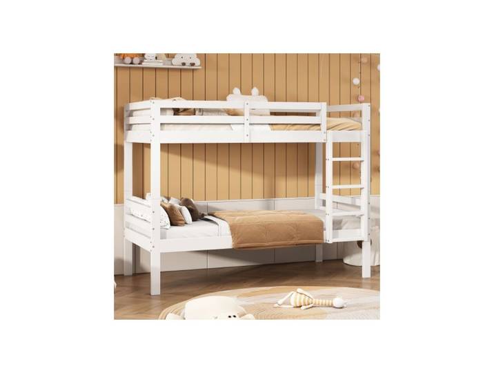 Lit superposé - MUVOE - 90x200 cm - Blanc - Échelle inclinée - Sécurité anti-chute
