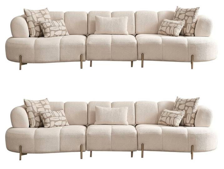 Villa Möbel Polstergarnitur Vega, (Sofa Set, 4-Sitzer + 4-Sitzer), Boucléstoff Creme Antikgold Füße Ruhiges Design Weicher Komfort