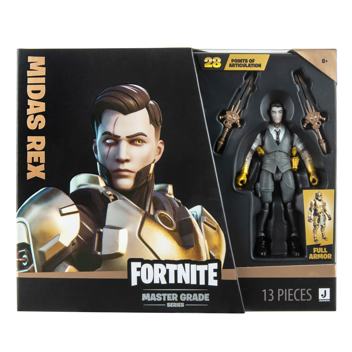 Fortnite Midas Rex 2-in-1 figuur met scharnieren en afneembare bepantsering, 16 onderdelen
