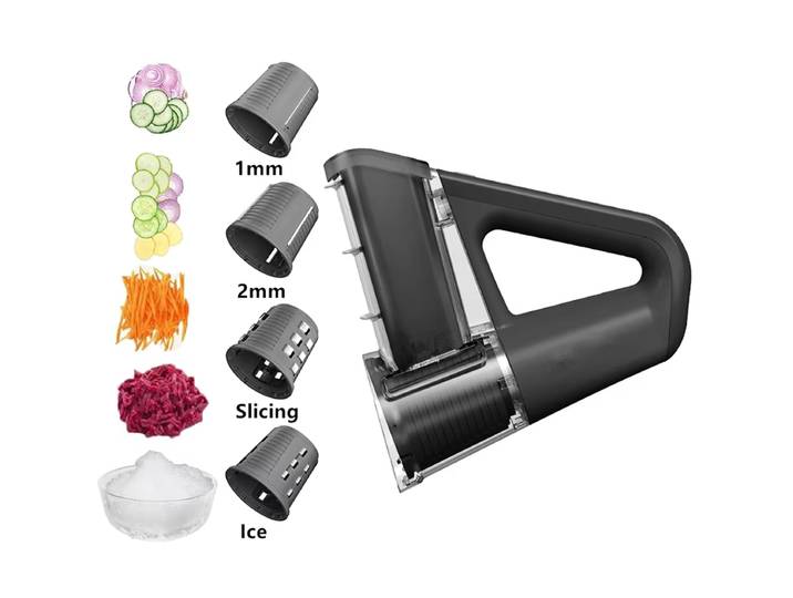 LMETJMA râpe à fromage électrique Machine à salade Portable avec 4 formes différentes de lames 40W trancheuse rotative électrique broyeur JT363