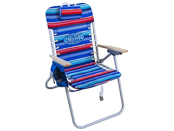 Tommy Bahama Hi-Boy 43,2 cm Sitzhöhe 4 Positionen, Schnürung, faltbar, Strandrucksack, Stuhl, 1 Stück, rot und blau gestreift