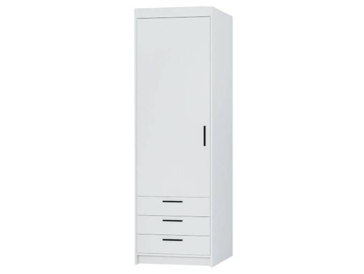 AXLIVING Kleiderschrank Schrank Weiß Storicos 1D3S 59,9cm Modern Einfache Montage: Geliefert in 2 Paketen mit klarer Anleitung und Montagematerial. Melaminbeschichtete Kanten.