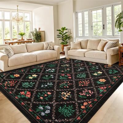 "Garvee Modern 5'x7'Area Rug,Pastoral Floral Vintage Geometric Farmhouse Rug - 2'3"" x 12' Runner"