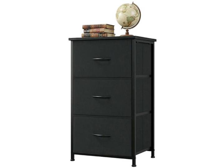 Commode 3 tiroirs tissu rangement compact pieds réglables montage facile chambre salon meuble chevet Noir