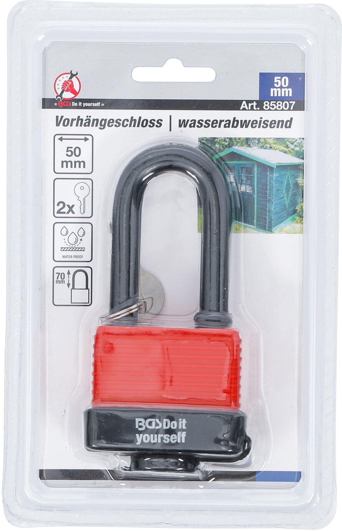 BGS Vorhängeschloss, hoher Bügel, 50 mm, wasserabweisend ; BGS Do it yourself (85807)