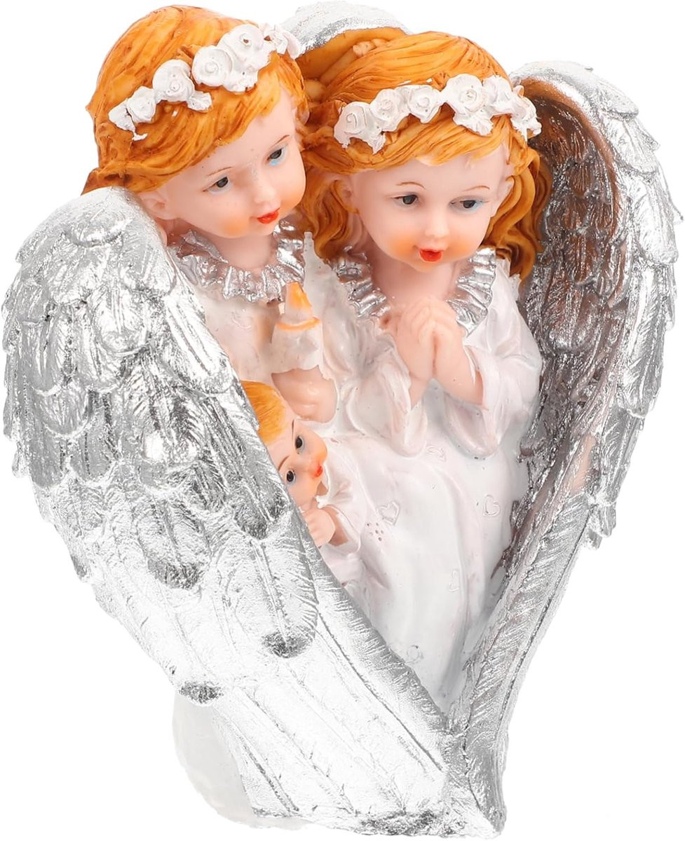 Engel Familie Standbeeld Decoratief Ornament Wit
