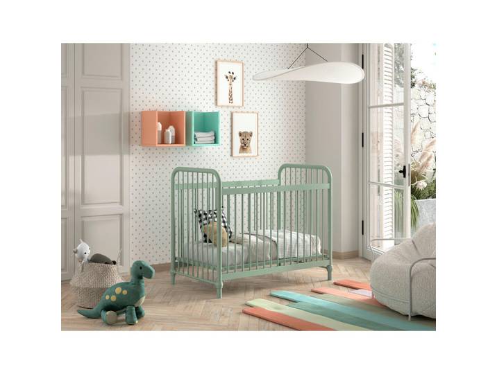 Vipack Gitterbett, Grün, Metall, 60x120 cm, höhenverstellbar, Sprossen mit Normabstand, Aufbauanleitung im Karton, Lattenrost inklusive, Schlupfsprossen, Babymöbel, Babybetten, Gitterbett