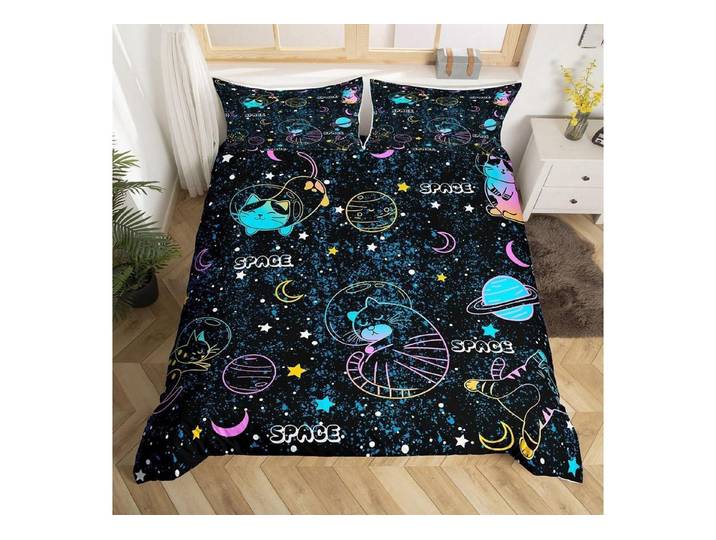 LuxusKollektion Kinderbettwäsche Bettwäsche Set Galaxy Katzen 135x200cm Kinder