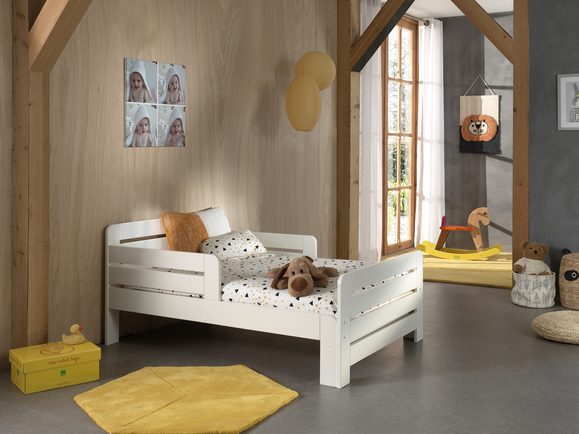 Vipack Kinderbett Jumper zum ausziehen von 140-200 cm, inkl. Matratze 140+60 cm, Ausf. Kiefer massiv weiß