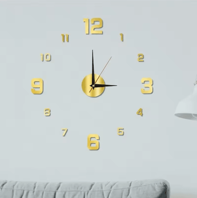 Uplift Curations Large 3D DIY Wall Sticker Clock Modern Frameless Silent Home Decor a gold