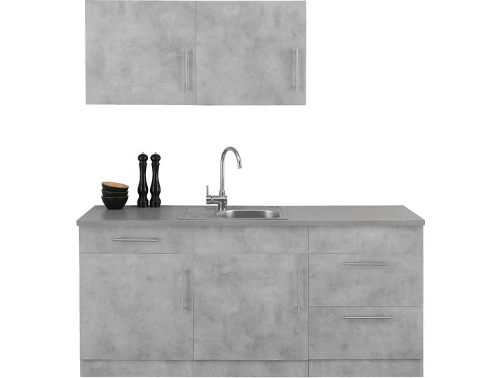 Küche WIHO KÜCHEN Cali , grau (küche: grau, front: betonfarben, korpus: betonfarben, arbeitsplatte: canvas grau), B:180cm T:60cm, Komplettküchen-Sets, Küche, wahlweise mit E-Geräten, Breite 180 cm