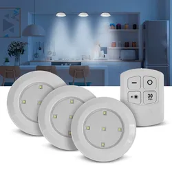 LED Touch-Spotlights 3er-Set - Kabellose Unterbauleuchten mit Fernbedienung & 30min Timer - Dimmbar, selbstklebend, Ø 9x2 cm - 3W/80lm