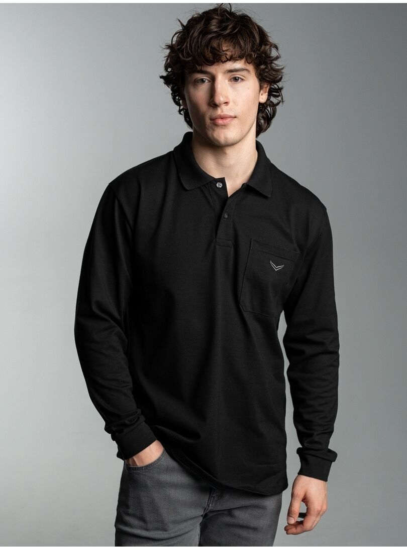 Poloshirt TRIGEMA "TRIGEMA Poloshirt mit Brusttasche", Herren, Gr. XL, schwarz, Piqué, 100% Baumwolle, Basic, ohne Ausschnitt, Shirts Poloshirt schwarz XL