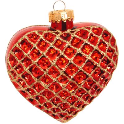 Weihnachtsbaumkugel KREBS GLAS LAUSCHA "Baumschmuck Waffelherz rot 9cm", rot, B:9cm H:9cm T:5cm Ø:9cm, Glas, Weihnachtsbaumkugeln, Dekoriert mit Liebe zum Detail
