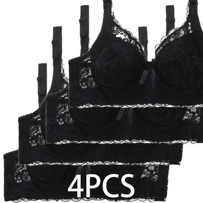 LightInthebox 4PCS Women's Lace Bras Padded Bras Underwire Bras Full Coverage 3/4 Cup Breathable Pure Color Hook Eye Sport 1PC White Pink