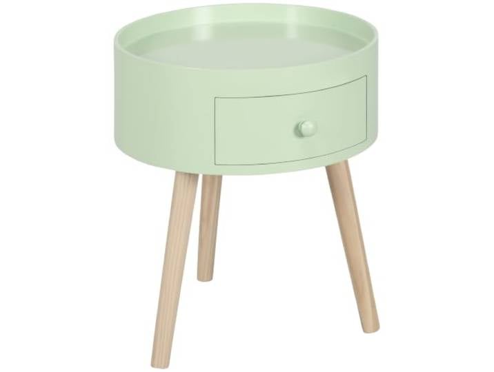 HOMCOM Table Basse - Table d'Appoint Ronde\, Tiroir\, Vert Design Scandinave\, Bout de Canapé\, Pieds Effilés Inclinés\, Bois Massif