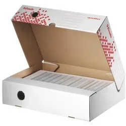 Leitz, Dokumentenablage, Esselte Archiv-Faltschachtel SPEEDBOX (B)80 mm weiss/rot, buchförmig faltbar, mit Verschlusslasche (A4)