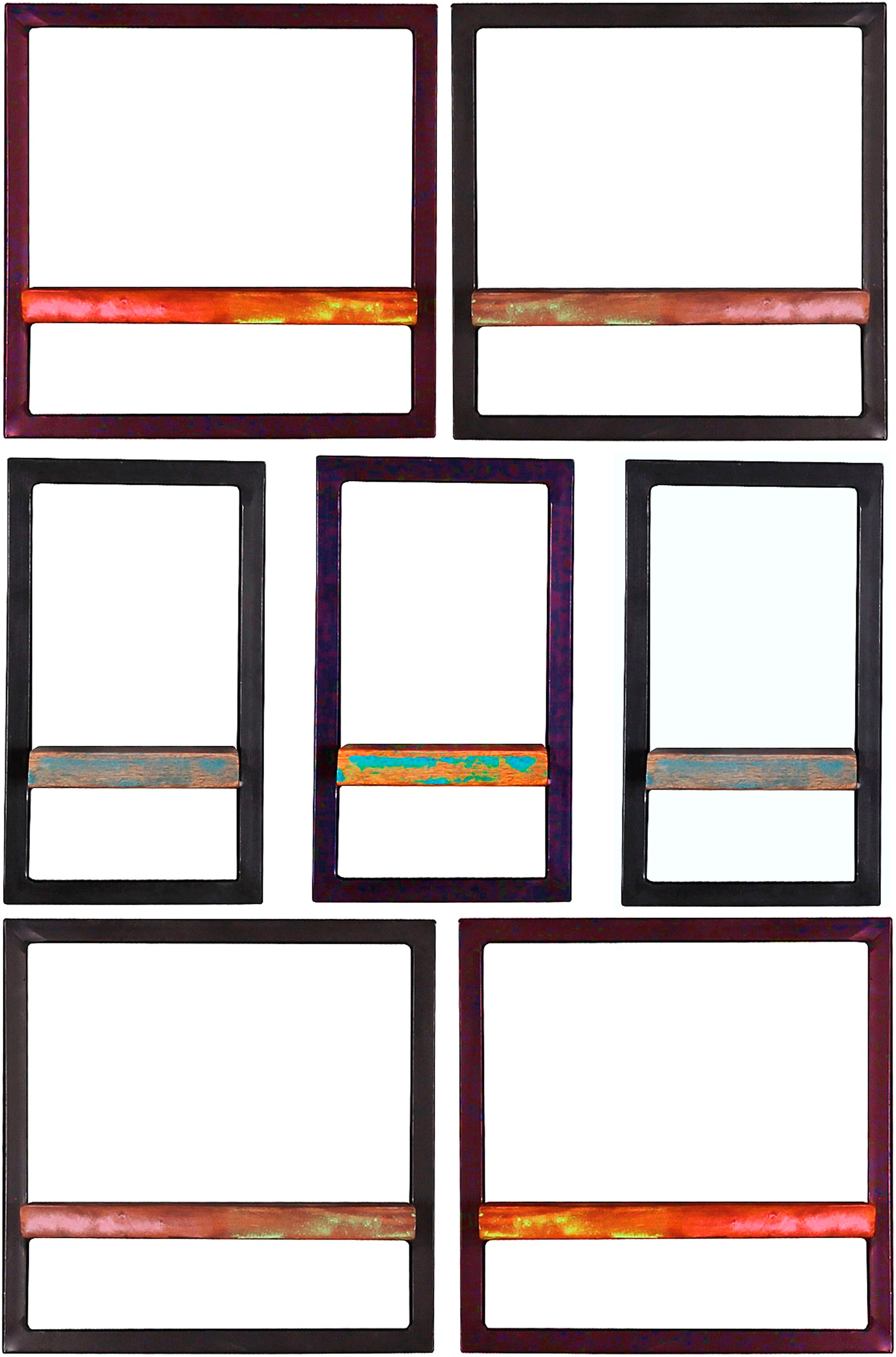 Wandregal SIT "Aurillac 7-teilig aus Altholz mit schwarzem Metallrahmen", bunt (schwarz, bunt), B:75cm H:115cm T:25cm, Regale, Wandregal, 3 schmale & 4 breite Wandregale für flexible Wandgestaltung schwarz, bunt B/H/T: 75cm x 115cm x 25cm
