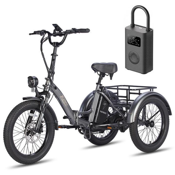 Fafrees F20 Mate Dreirad faltbar Fahrrad Elektrofahrrad 3 Rad Fat Bike 48V LCD 20Ah Schwarz+Schwarzer Fahrradkorb+Aufblasbare Pumpe