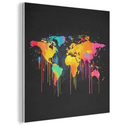 AKUSTIKBILD Weltkarte - Farbe - Bunt - Graffiti - Welt Akustikpaneele 80x80 cm