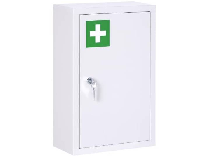 kleankin Medizinschrank mit 3 Schichten 2 Schlüsseln 30 x 14 x 46 cm Weiß