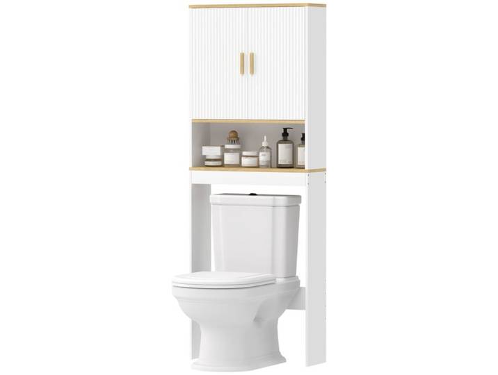 LIA Meuble WC rangement au-dessus des toilettes 3 niveaux étagère de toilettes avec étagères réglables 64x20x170 5cm blanc