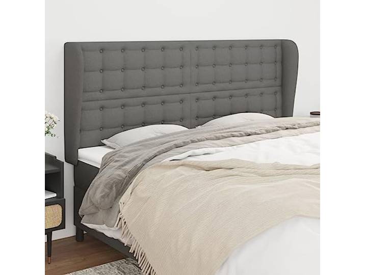RJPLMFV Kopfteil, dunkelgrau, 183 x 23 x 118/128 cm, Stoff Höhenverstellbar, geneigte Rückenlehne, modernes Design, stabile Holzfüße