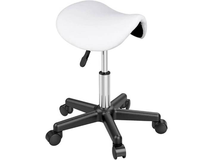 Tabouret Selle De Cheval Tabouret Ergonomique À Roulettes Siège Hauteur Réglable 45 5-60Cm Blanc[IN27]