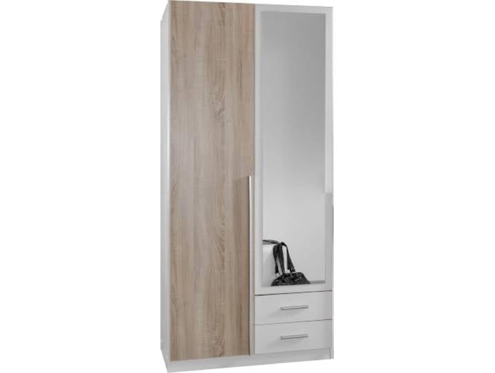 M Möbel-Direkt Deutschlands schnelle Möbel Kleiderschrank Skate in Weiß mit Eiche Sägerau – Drehtürenschrank 91cm Breite