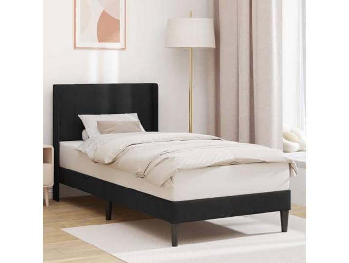 KTHLBRH Bettgestell aus schwarzem Samt 100 x 200 cm Langlebiges Sperrholz, feste Latten, gedrehte Beine, einfache Reinigung