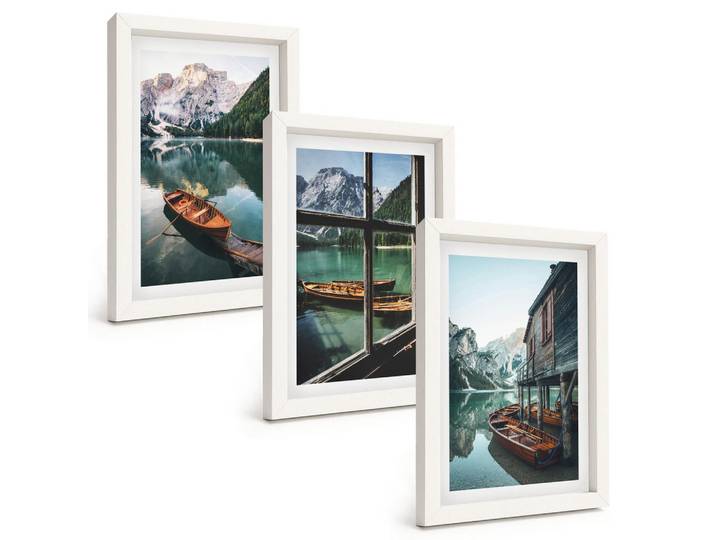 Tulup Bilder SET 3er Set - 20x30 cm Weißer Rahmen - Bootshaus am Bergsee, Kunststoff, Rechteckig, 20x30 cm, Fotografie, Bilder & Rahmen, Bilder
