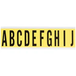 Brady, Etiketten, 3440 A-J, B-499, Buchstabenkombi, Nylongewebe, Buchstabe A-J, Schwarz auf Gelb, 22 x 57mm, S
