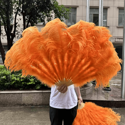 Inspire Picks Luxury Ostrich Feather Folding Fan Large Burlesque Dance & Stage Performance Fan (100130cm) orange 100cm1pcs 130cm1pc