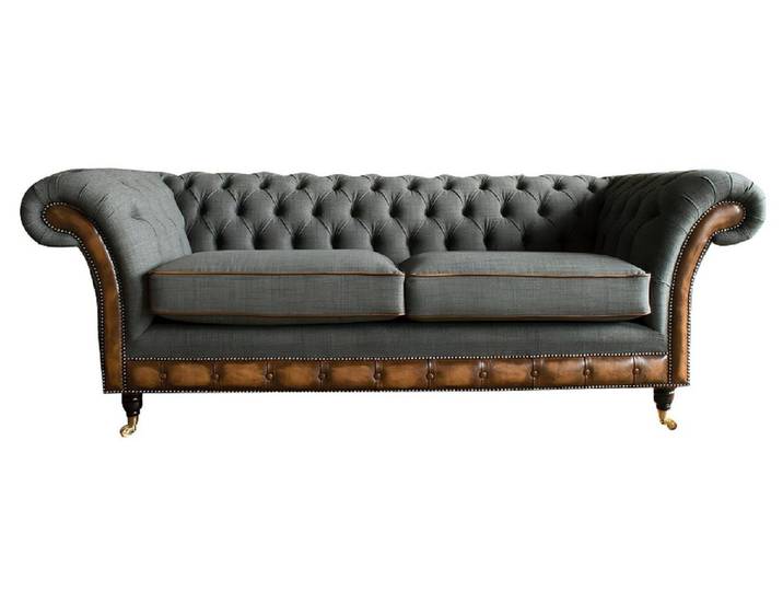 Xlmoebel Chesterfield-Sofa Chesterfield Sofa in elegantem Grau für stilvolles Wohnen, Hergestellt in Europa