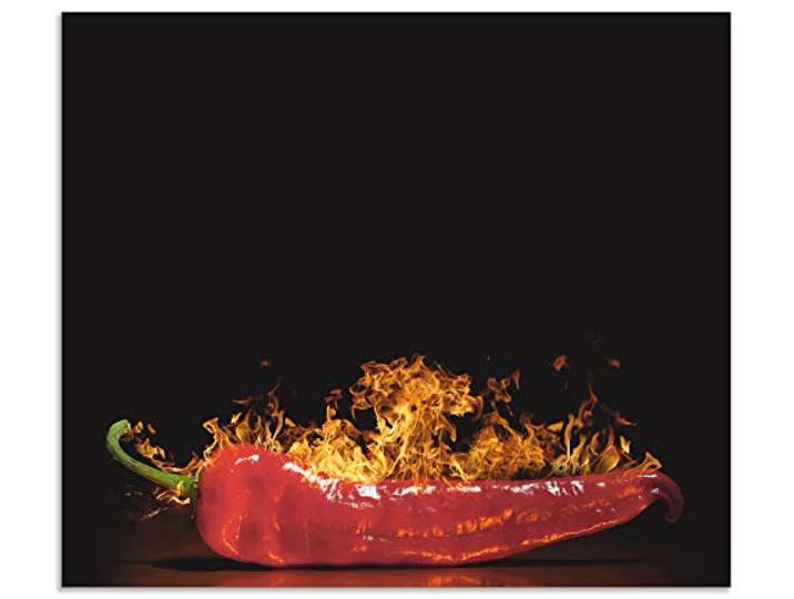 ARTland Spritzschutz Küchenrückwand aus Alu für Küche Herd Spüle 70x60 cm (BxH) mit Motiv Essen Lebensmittel Gewürze Chili Flammen Modern Dunkel Rot S7PR