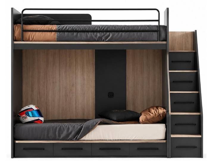 Xlmoebel Etagenbett Etagenbett Hochbett Holz Braun Leiter Stauraum Jugendzimmer (Einzelstück, 1-St., 1-tlg)