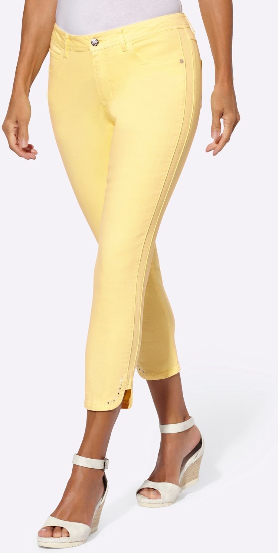 7/8-Jeans INSPIRATIONEN, Damen, Gr. 36, Normalgrößen, gelb (zitrone), 96% Baumwolle, 4% Elasthan, unifarben, 7/8-Länge, Jeans 7/8-Jeans
